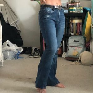 Mid rise bootleg jeans that are too big on me :(